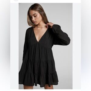 Showpo Navy Mini Dress tiered gauzy summery